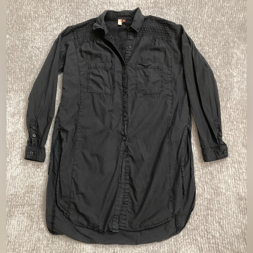 Anthropologie Pilcro Black Button Front Shirt Dress‎ Tunic Cover Up XXS
